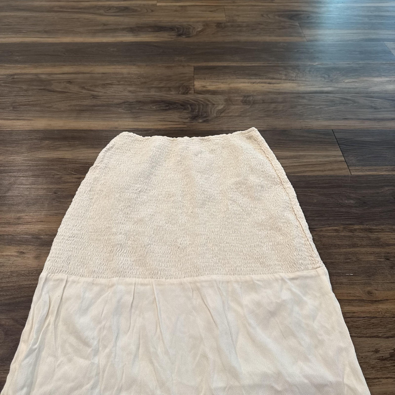 Trois The Label Skirt Womens S/M Cream Strapless Smocked Bodice Maxi Slit — image 2 of 7